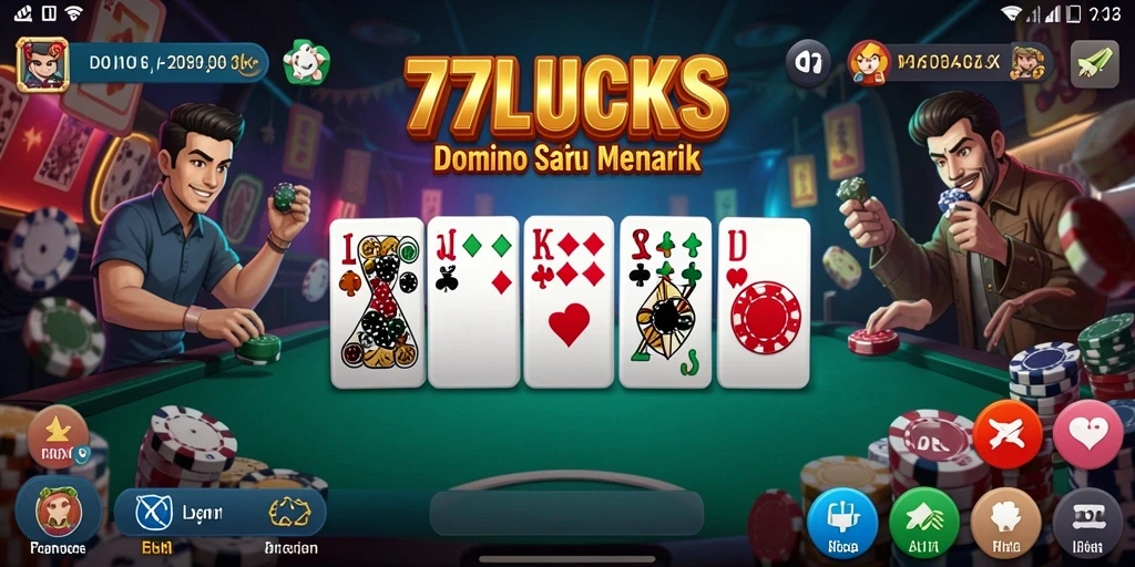 Tampilan gameplay seru di 77LUCKS dengan kartu domino.