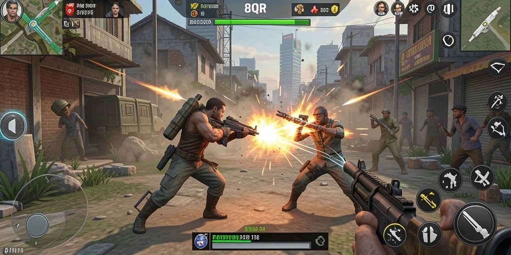 Gameplay menegangkan dalam 8QR dengan karakter yang beraksi.