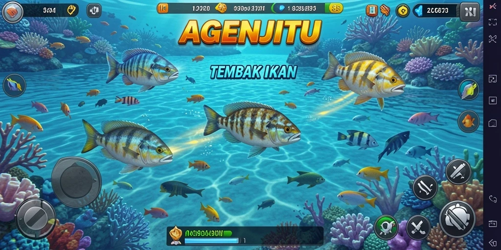 Screenshot gameplay AGENJITU menampilkan aksi menembak ikan yang seru.