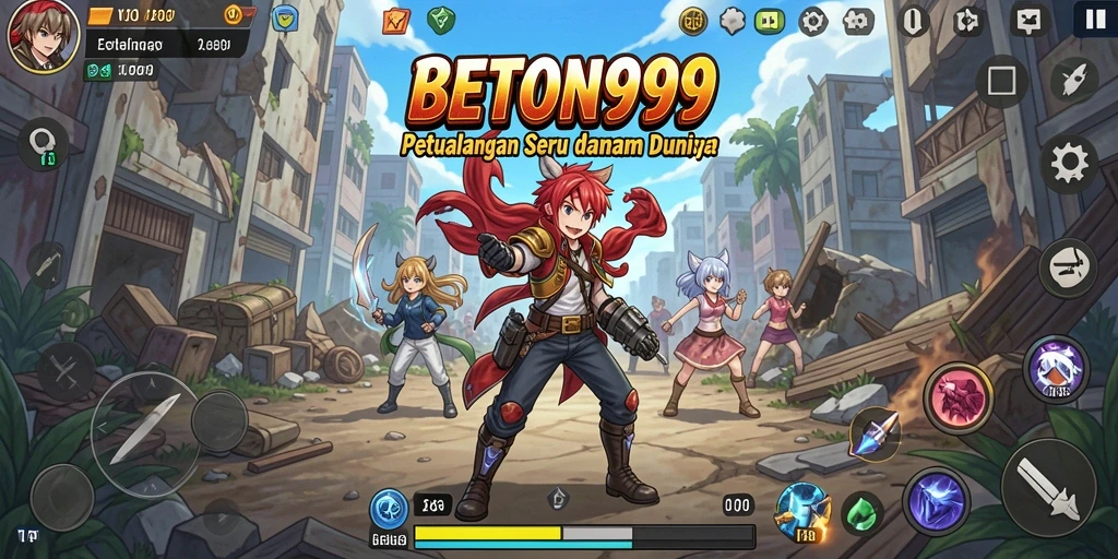 Tampilan gameplay BETON999 yang penuh warna dan karakter anime.