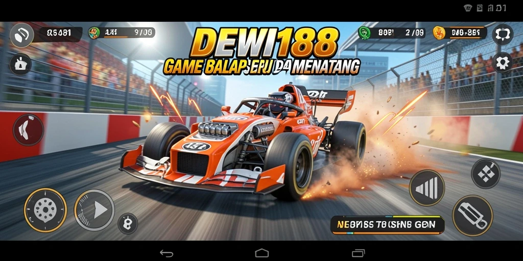 Tampilan mendebarkan dari gameplay balap DEWI188 dengan mobil yang beraksi.