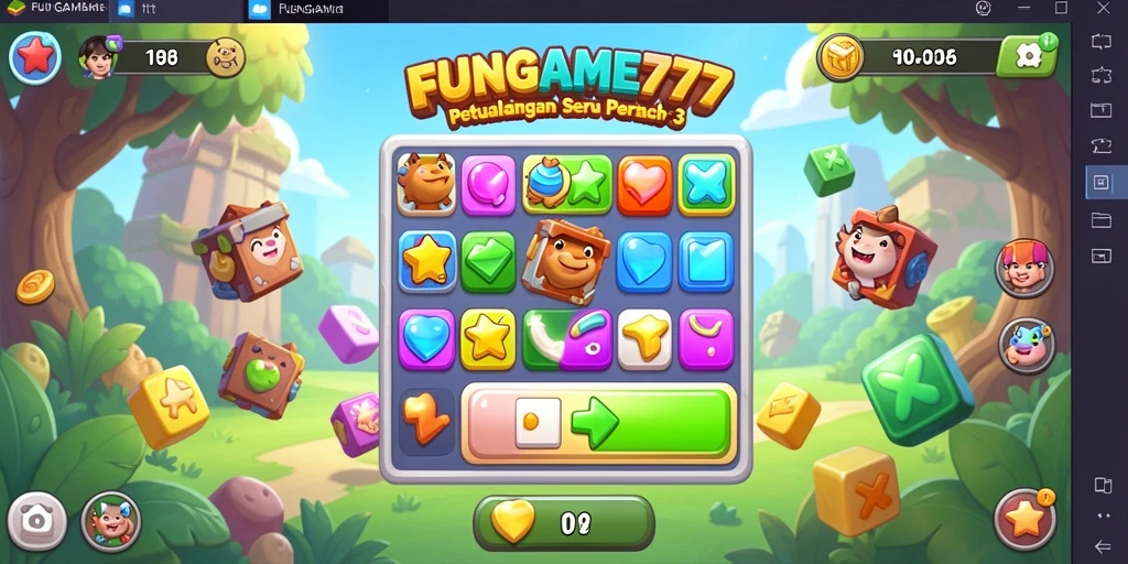 Screenshot FUNGAME777 menampilkan gameplay seru dari permainan Match-3.