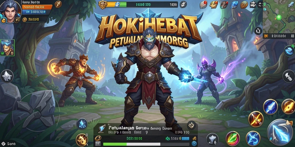 Screenshot utama HOKIHEBAT menampilkan pemain bertarung dalam pertempuran epik di dunia MMORPG.