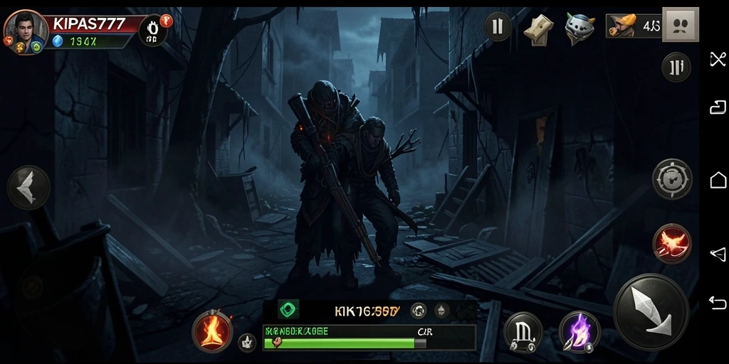 Screenshot menampilkan momen menegangkan di KIPAS777 saat monster mendekat.