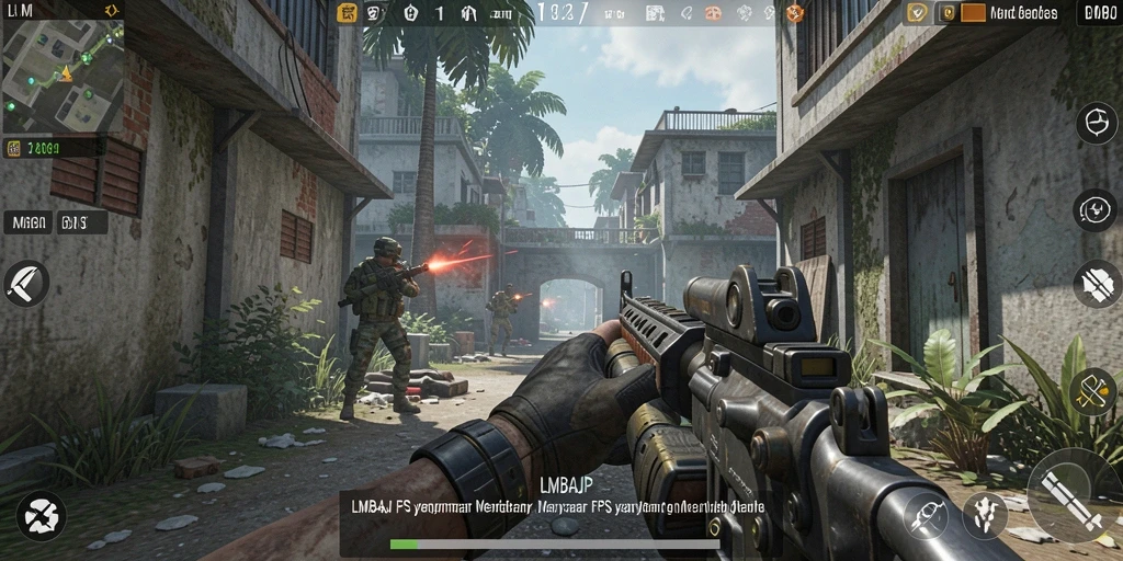 Screenshot gameplay LMBAJP yang menunjukkan aksi tembak-menembak yang intens.