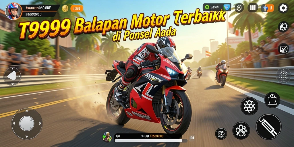 Gameplay seru T9999 dengan aksi balapan motor yang mendebarkan.