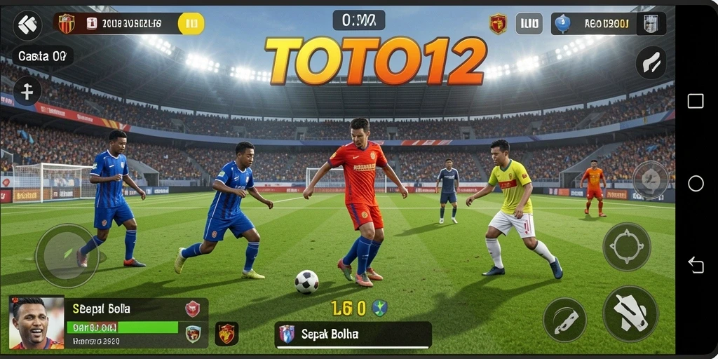 Screenshot TOTO12 menampilkan aksi sepak bola yang mendebarkan dalam permainan.
